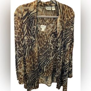 Chico’s Travelers women’s animal print cardigan and tank set size large